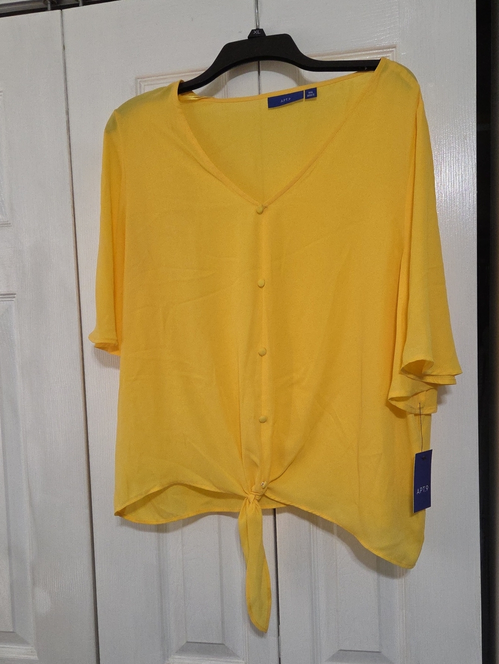 Apt. 9 Sunny Yellow Tie-Front V-Neck Button Blouse